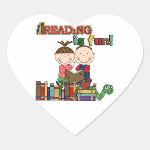 Sticker Cœur Stick Figure Kids Reading is Fun