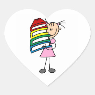Sticker Cœur Stick Girl With Books