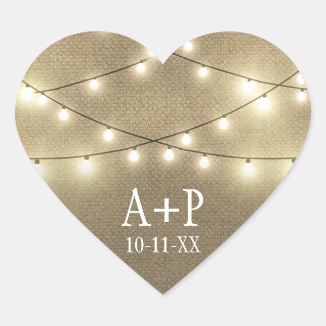 Sticker Cœur String Lights Pays Rustique Burlap Wedding Faveurs (Devant)
