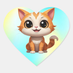 Sticker Cœur Style de dessin animé de chat orange mignon - 8973