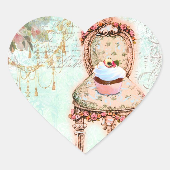 Sticker Cœur Style victorien français Cupcake (Devant)