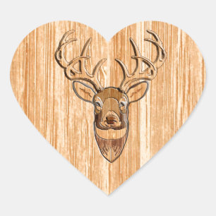 Sticker Cœur Style White Tail Deer Head Wood