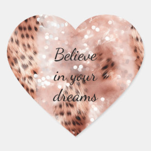 Sticker Cœur Stylish Rose rose rose or Leopard Glitz
