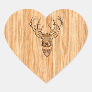Sticker Cœur Stylo Buck Buck Buck Antlers Grain en bois clair