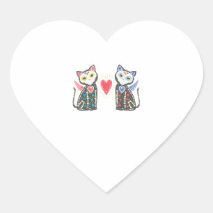 Sticker Cœur Sugar Skull Cats Calavera Dia De Muertos Mexican H
