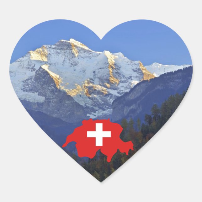 Sticker Cœur Suisse Jungfrau et drapeau (Devant)