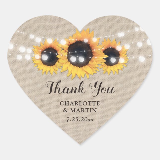 Sticker Cœur Sunflower Rustic Country Mariage Burlap (Devant)