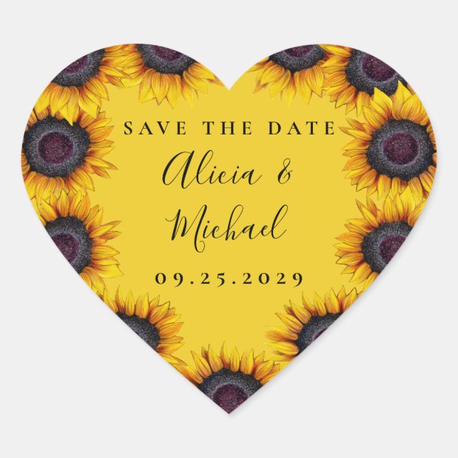 Sticker Cœur Sunflowers rustique script moderne mariage enregis (Devant)