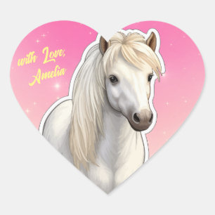 Sticker Cœur Super mignon Pony blanc