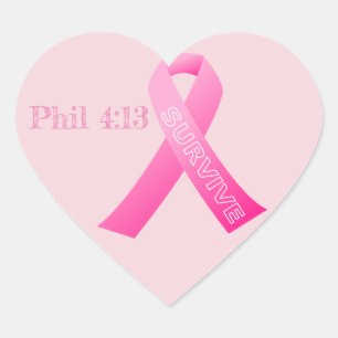 Sticker Cœur Survivre Phil 4:13 Ruban rose
