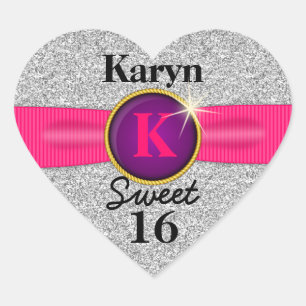 Sticker Cœur Sweet 16 Faux Ribbon Bijou Parties scintillant arg
