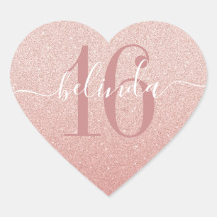 Sticker Cœur Sweet 16 Girly Rose Gold Blush rose Monogramme Nom