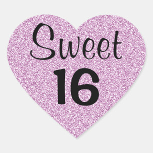 Sticker Cœur Sweet 16 Seize Noir Et Paillettes Violet