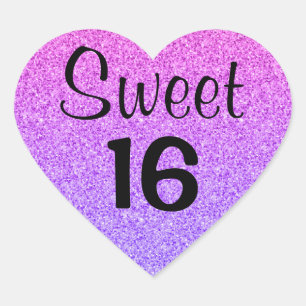 Sticker Cœur Sweet 16 Seize Ombre Violet Paillettes Étincelles