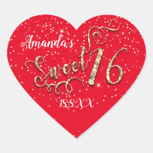 Sticker Cœur Sweet 16th Unicorn Heart Parties scintillant RedGo