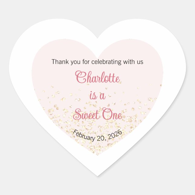Sticker Cœur Sweet One Labels, Sweetheart One Party, Heart (Devant)