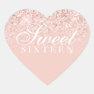 Sticker Cœur Sweet sixteen de la Parties scintillant d'or rose