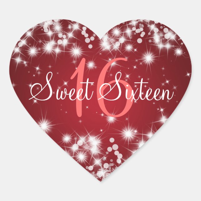 Sticker Cœur Sweet sixteen hiver étincelle rouge (Devant)