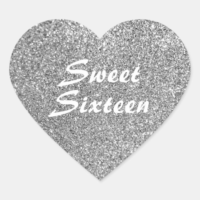 Sticker Cœur Sweet sixteen Parties scintillant argent (Devant)