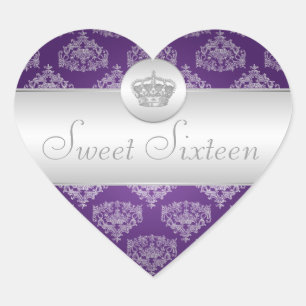 Sticker Cœur Sweet sixteen Royal Couronne pourpre