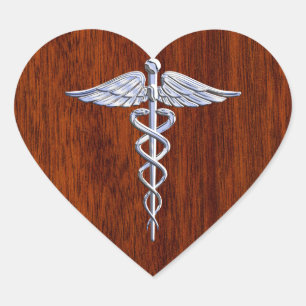 Sticker Cœur Symbole Médicale de Caduceus en argent Imprimer
