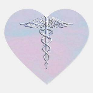 Sticker Cœur Symbole Médicale Silver Caduceus Mère Pearl Décor