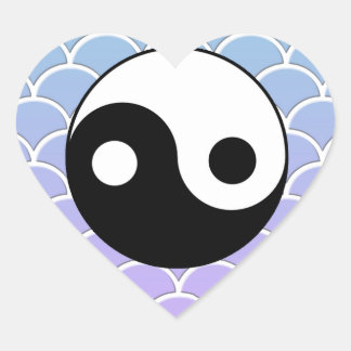 Sticker Cœur Symbole Yin Yang sur l'Arrière - plan d'onde
