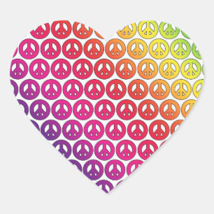 Sticker Cœur Symboles de paix rétro-arc-en-ciel aux couleurs v