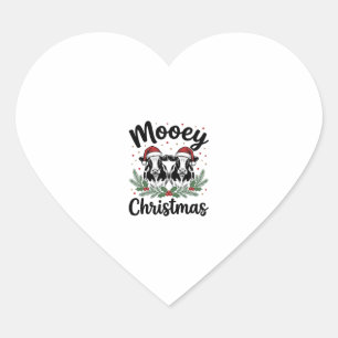 Sticker Cœur T-shirt avec gravure vintage de vache de Noël Mooe