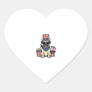 Sticker Cœur T-shirt de chien avec gravure vintage Pug patrioti