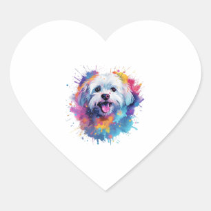 Sticker Cœur T-Shirt de Chien Maltais Coloré Splash Art Classic