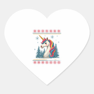 Sticker Cœur T-Shirt Thème de Noël Licorne Tricotée Licornes (