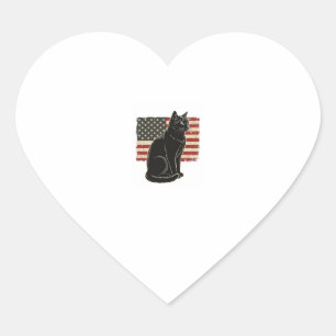 Sticker Cœur T-Shirt Vintage Graphique Chat Drapeau Patriotique