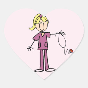 Sticker Cœur T-shirts Blond Female Stick Figure Nurse