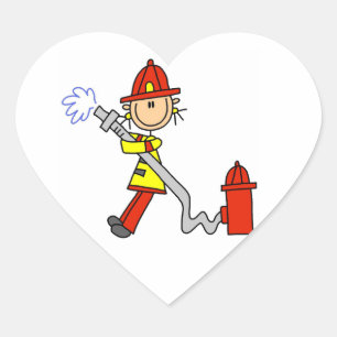 Sticker Cœur T-shirts et cadeaux de femme pompier avec tuyau