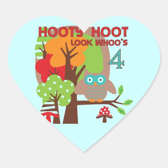Sticker Cœur T-shirts et cadeaux Owl 4th Birthday (Devant)