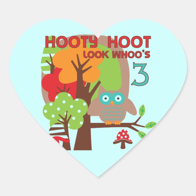 Sticker Cœur T-shirts et cadeaux pour le 3e anniversaire de Owl (Devant)