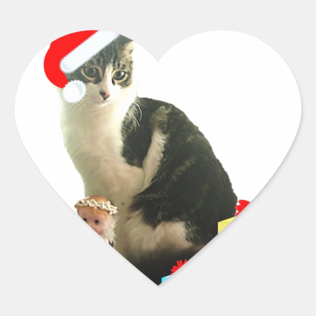 Sticker Cœur Tabby chat de Noël et petit ange mignon (Devant)