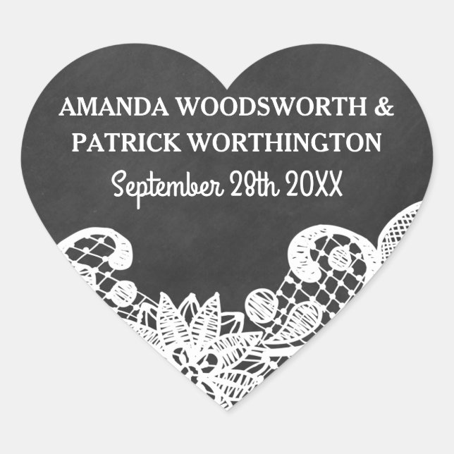 Sticker Cœur Tableau noir + Pays dentelle Mariage rustique Fave (Devant)