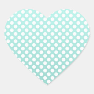 Sticker Cœur Taches de polka sarcelle et blanche douces
