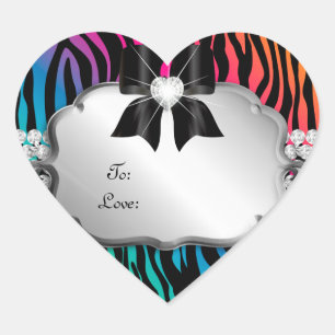 Sticker Cœur Tag Cadeau Bijoux Zebra Rainbow Salon