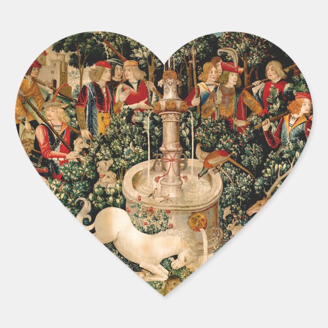 Sticker Cœur Tapisseries Unicorne Trouvé Légende Mythique (Devant)