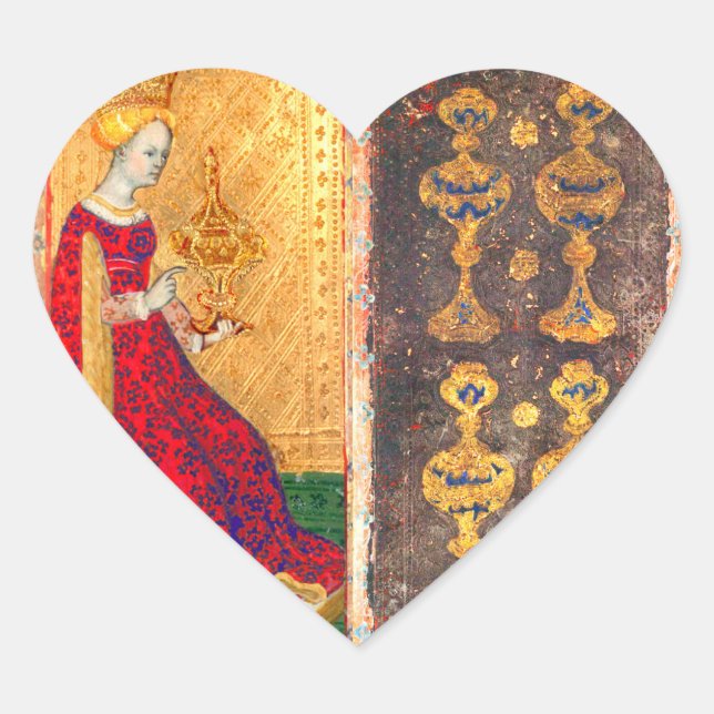 STICKER CŒUR TAROTES DE RENAISSANCE ANTIQUE / REINE DES TASSE (Devant)