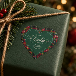 Sticker Cœur Tartan Rouge Carreaux Forêt Verte Noël Famille