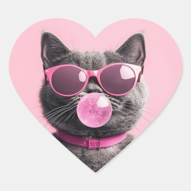 Sticker Cœur Tasse Chat Bubblegum (Devant)