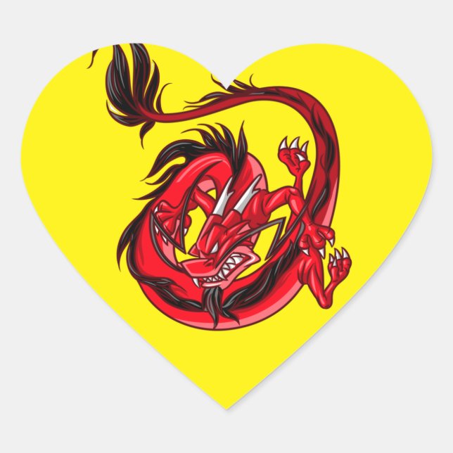 Sticker Cœur Tatouage de dragon rouge et noir sur (Devant)