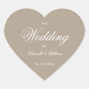 Sticker Cœur Taupe Coeur Mariage Simple Élégant Script blanc