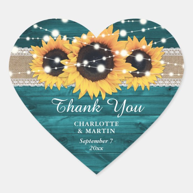 Sticker Cœur Teal Rustic Burlap (Devant)