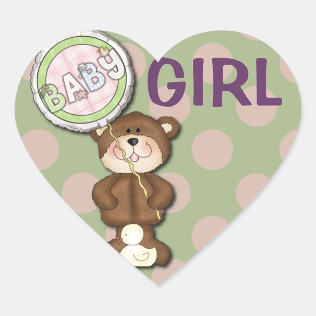 Sticker Cœur Teddy Bear rose et vert (Devant)