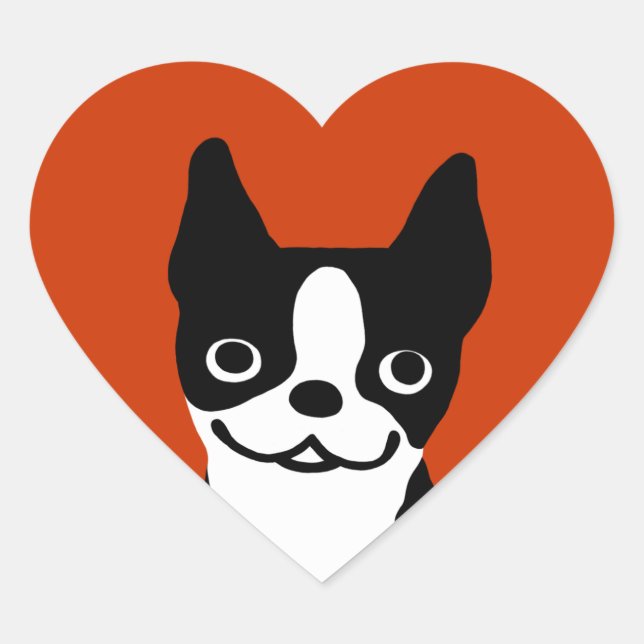 Sticker Cœur Terrier de Boston - Chien Mignon (Devant)
